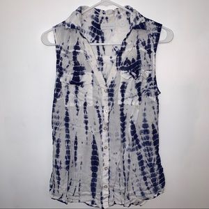 New York & Company Blouse Navy Blue and White